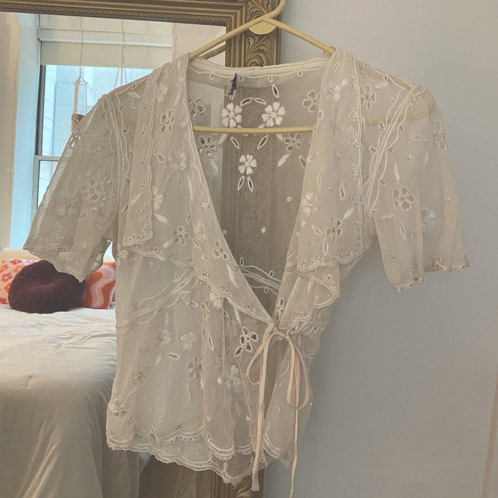 Temperly London vintage lace wrap top